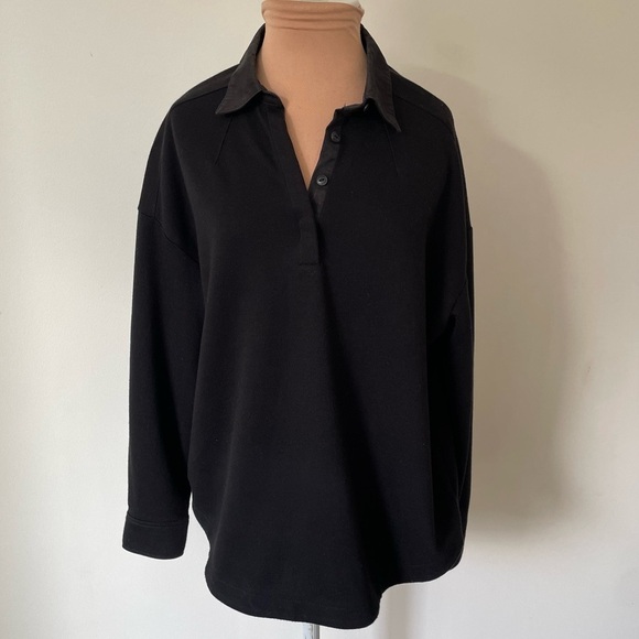 Rag & Bone Women’s Cotton Blend Soft Black Polo Quarter Button Collared Top XS - Picture 1 of 11